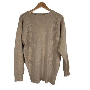 Liz Claiborne Womens Medium Tan Vintage Cable Knit Sweater Lambswool Angora Cozy